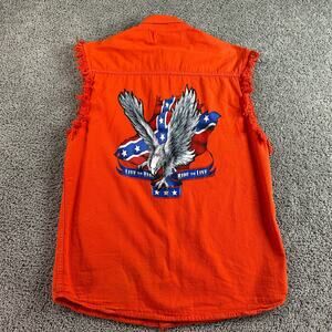 VINTAGE Wild Side Biker Shirt Mens L Orange Live To Ride Sleeveless Button Up
